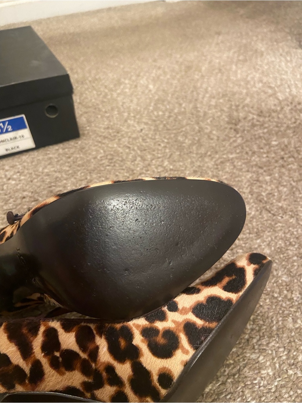 Leopard Print Mary Jane High Heels - Brown/Black - Picture 3 of 4